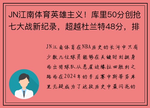JN江南体育英雄主义！库里50分创抢七大战新纪录，超越杜兰特48分，排名历史第一 - 副本